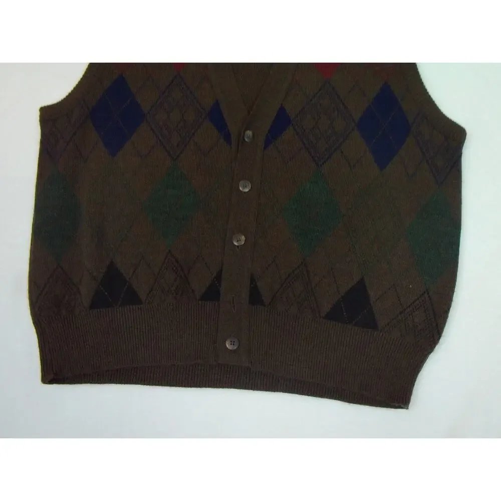 Florence Tricot Italy Sweater Vest Size L Wool Blend Button Up Grandpa‎ Hipsters